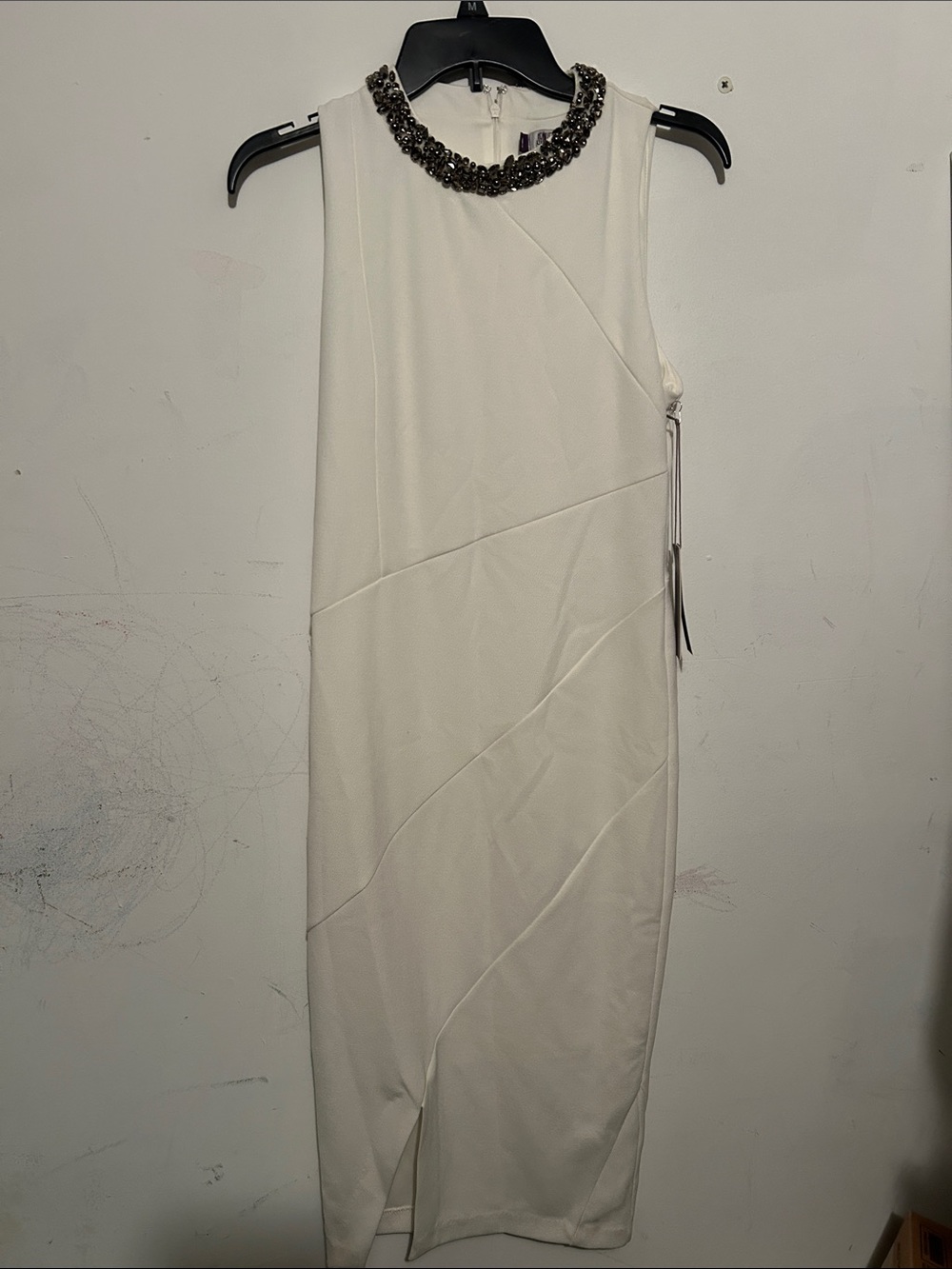 Jennifer Lopez White Beaded-Neck Midi Dress